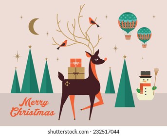 christmas greeting/reindeer template vector/illustration
