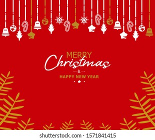 christmas greetings background ornament elements hanging red gold color