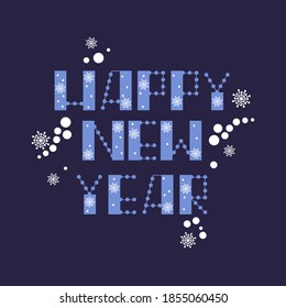 Christmas greetings. Beautiful text New Year, snowflakes on winter, blue background. Vector illustration for banner, sales, congratulations, invitations.