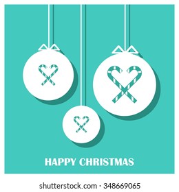 Christmas Greetings in Candy Cane Background. Flat greeting Card Vector Illustration