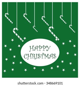 Christmas Greetings in Candy Cane Background. Flat greeting Card Vector Illustration