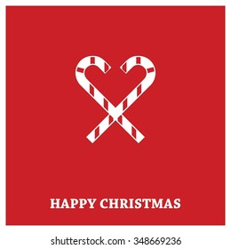 Christmas Greetings in Candy Cane Background. Flat greeting Card Vector Illustration