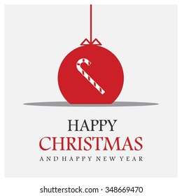 Christmas Greetings in Candy Cane Background. Flat greeting Card Vector Illustration
