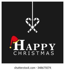 Christmas Greetings in Candy Cane Background. Flat greeting Card Vector Illustration