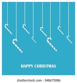 Christmas Greetings in Candy Cane Background. Flat greeting Card Vector Illustration
