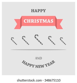 Christmas Greetings in Candy Cane Background. Flat greeting Card Vector Illustration