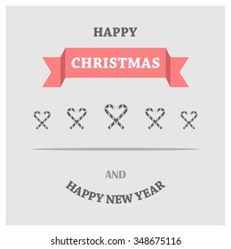 Christmas Greetings in Candy Cane Background. Flat greeting Card Vector Illustration
