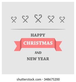 Christmas Greetings in Candy Cane Background. Flat greeting Card Vector Illustration