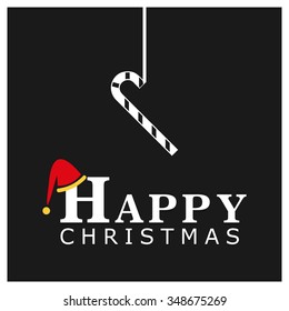 Christmas Greetings in Candy Cane Background. Flat greeting Card Vector Illustration