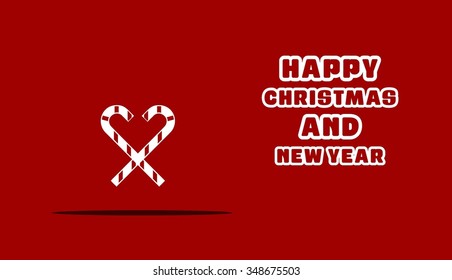 Christmas Greetings in Candy Cane Background. Flat greeting Card Vector Illustration