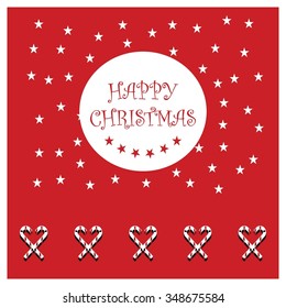 Christmas Greetings in Candy Cane Background. Flat greeting Card Vector Illustration