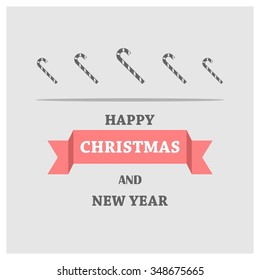 Christmas Greetings in Candy Cane Background. Flat greeting Card Vector Illustration