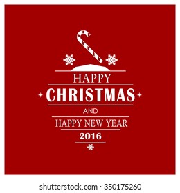 Christmas Greetings in Candy Cane Background. Flat greeting Card Vector Illustration
