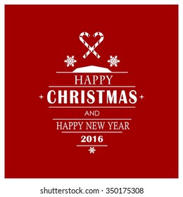 Christmas Greetings in Candy Cane Background. Flat greeting Card Vector Illustration
