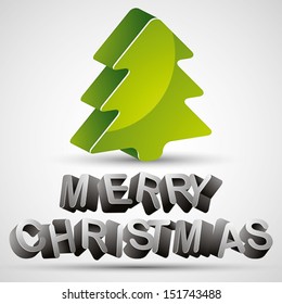 Christmas greetings card with 3d letters and Christmas tree, merry Christmas, vector design.