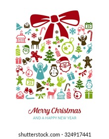 Christmas greetings card  - background with holiday icons.