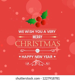 Christmas greetings card design with red background vector