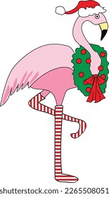 Christmas Greetings Card Flamingo Santa Holidays Graphic vector