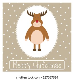 Christmas greetings card. Funny Holiday illustration. Reindeer postcard with Merry Christmas typography. 