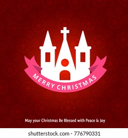 Christmas greetings card with holy church and pattern background