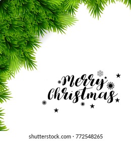 Christmas greetings card with light background with leafs frame