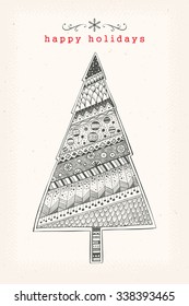 Christmas greetings card with pine tree