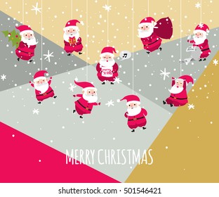 Christmas greetings card with santa claus. Vector illustration eps 10 format.