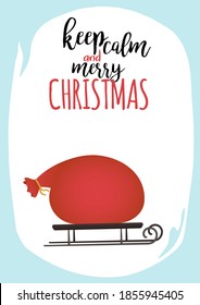 christmas greetings card template with christmas bag and box. christmas festive texture greetings card background. winter holiday background.