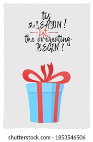 christmas greetings card template with blue christmas box. christmas festive texture greetings card background. winter holiday background.