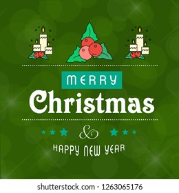 Christmas greetings card with typography and green background ve