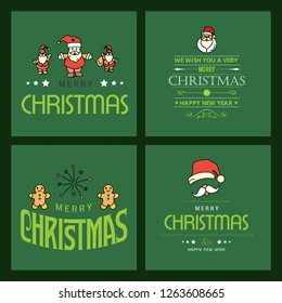 Christmas greetings card with typography and green background ve