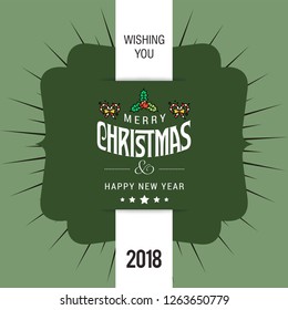 Christmas greetings card with typography and green background ve