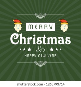 Christmas greetings card with typography and green background ve