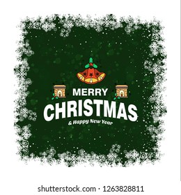 Christmas greetings card with typography and green background ve