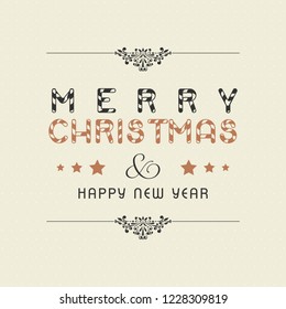 Christmas greetings card with typography and white background 