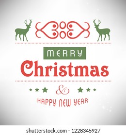 Christmas greetings card with typography and white background 