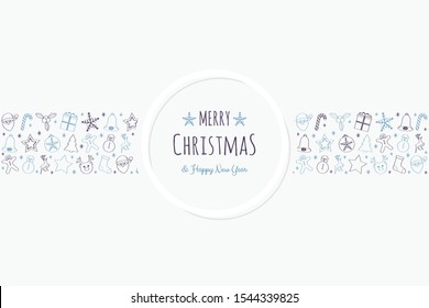 Christmas greetings with cartoon decorations. Vector.