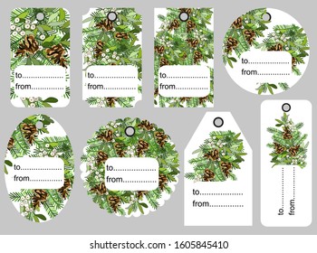 Christmas greetings elements on white background. Christmas tags set with colorful icon
