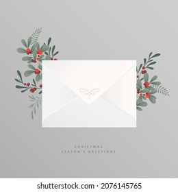 Christmas greetings envelope mockup. Vector illustration
