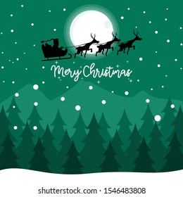 christmas greetings green background with santa claus and reindeer