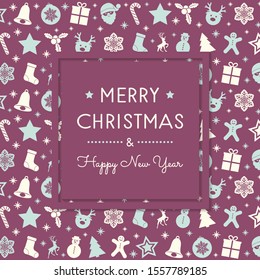 Christmas greetings with hand drawn decorations. Vector.