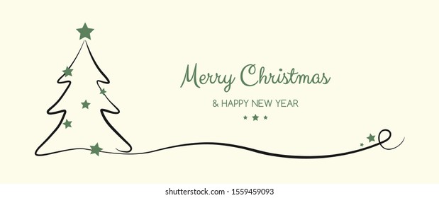 Christmas greetings with hand drawn tree. Vector.