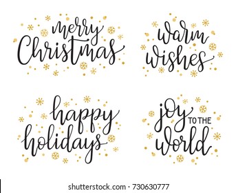 Christmas Greetings Hand Written Lettering Set. Modern Calligraphy Style For Cards, Gift Tags, Photo Overlays 