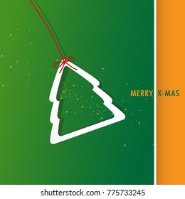 Christmas greetings with hanging cards and christmas tree. Vector illustration