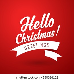 Christmas greetings with Hello Christmas text and ribbon.