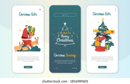 Christmas greetings on onboard screen set with illustration of Christmas gift concept