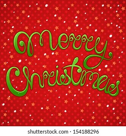 Christmas greetings on red background with snow and stars 