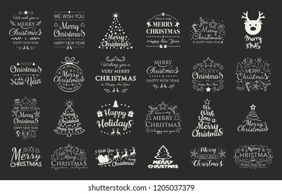 Christmas greetings with ornaments - collection. Vector.