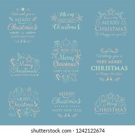 Christmas greetings with ornaments - collection. Vector.