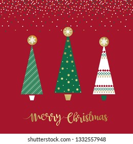 Christmas greetings with red and green color Christmas tree and dots confetti